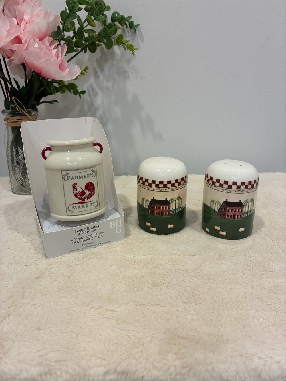 Farmhouse Salt and Pepper Shaker and Better Home and Garden Fragrance Plug In